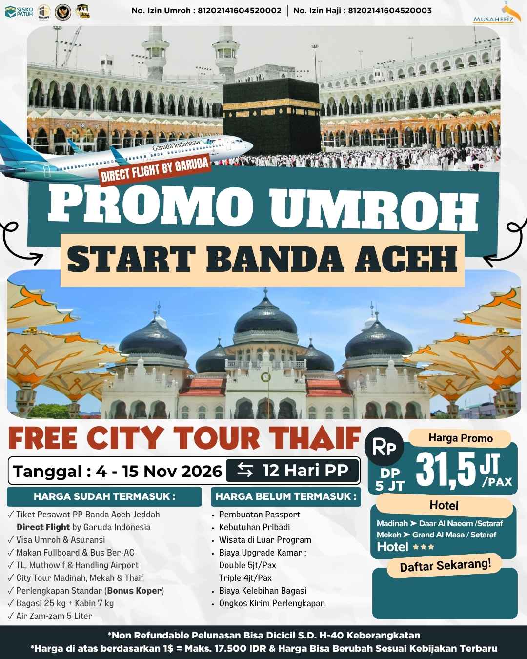 Flyer 4 November 2026 Umroh Aceh — promo umroh Musahefiz