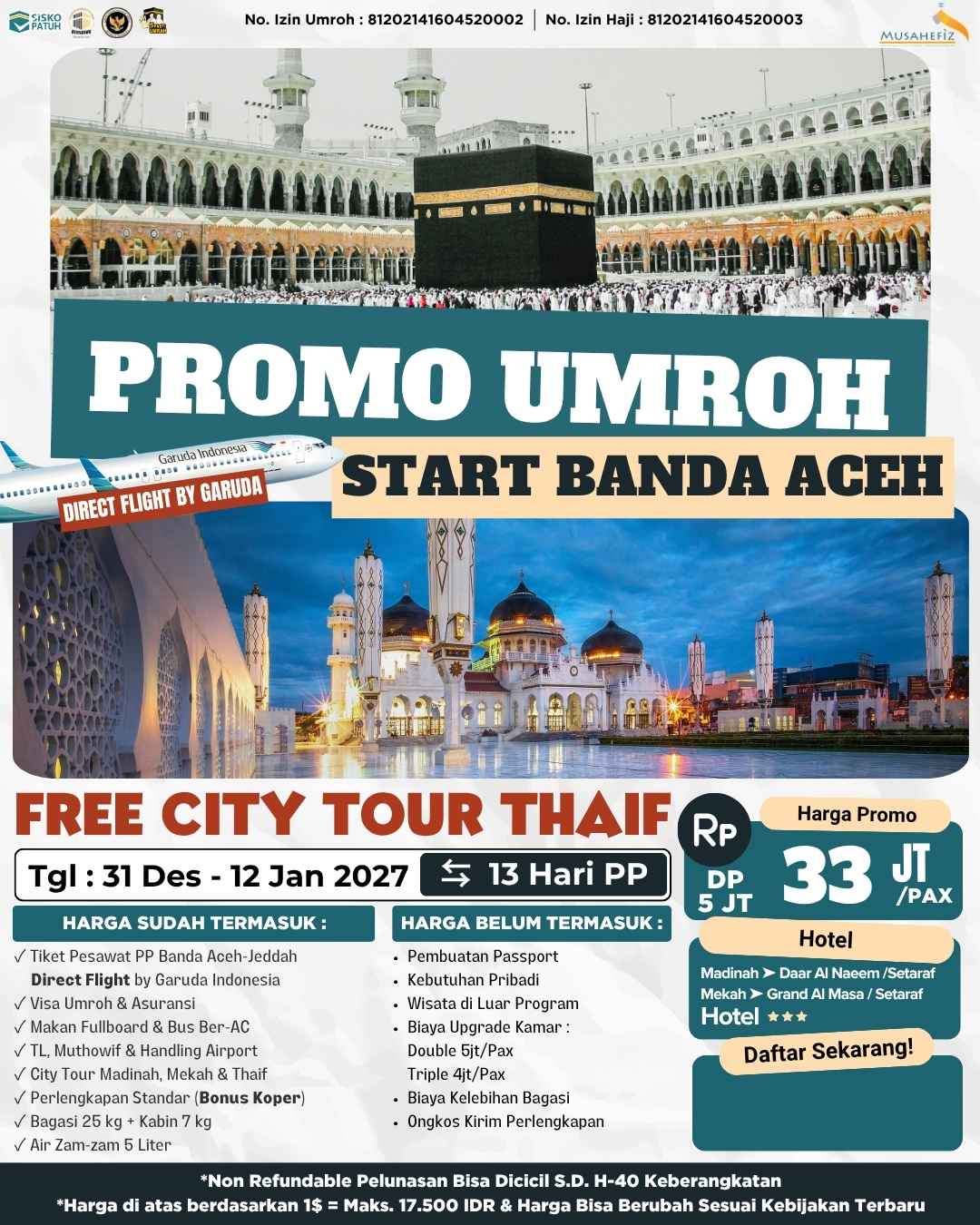 Flyer 31 Desember 2026 Umroh Aceh — promo umroh Musahefiz
