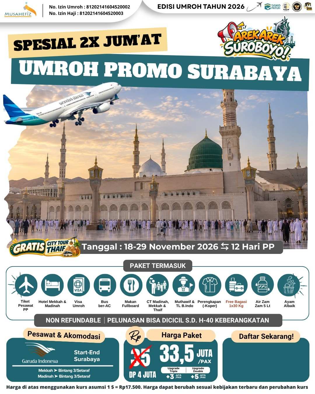 Flyer 18 November 2026 Umroh Surabaya — promo umroh Musahefiz