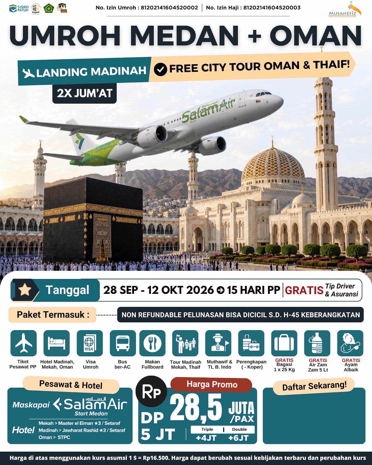 Flyer 28 September 2026 Umroh Medan + Oman — promo umroh Musahefiz