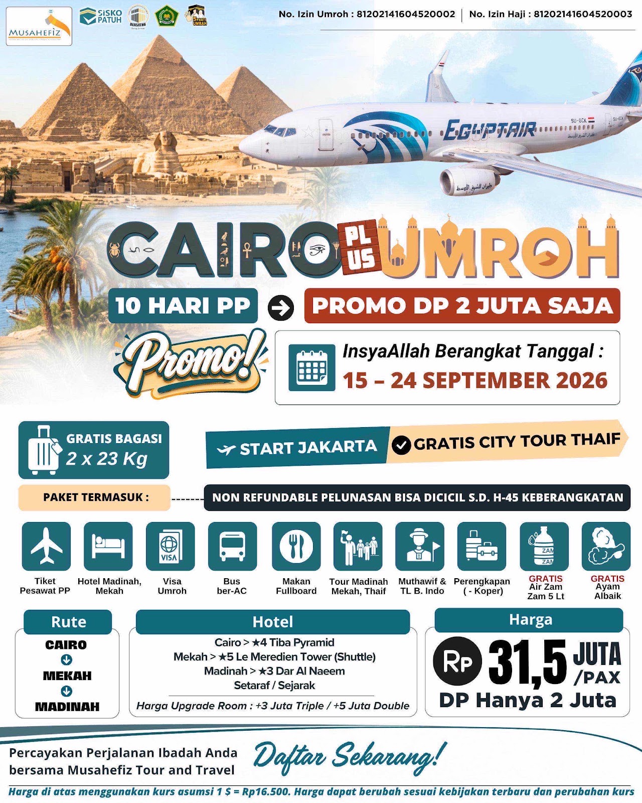 Flyer 15 September 2026 Cairo + Umroh — promo umroh Musahefiz
