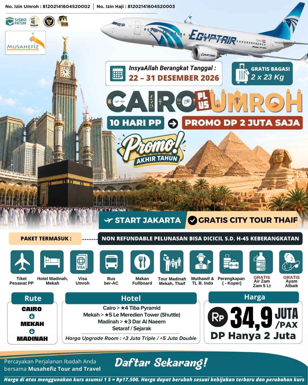 Flyer 22 Desember 2026 Cairo + Umroh — promo umroh Musahefiz