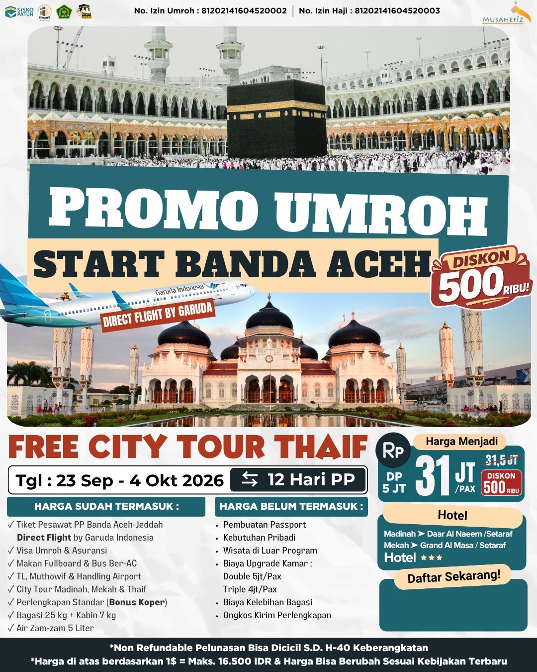 Flyer 23 September 2026 Umroh Aceh — promo umroh Musahefiz