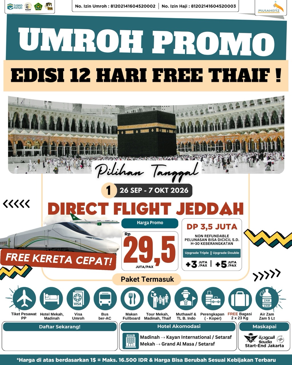 Flyer 26 September 2026 Umroh 12 Hari — promo umroh Musahefiz