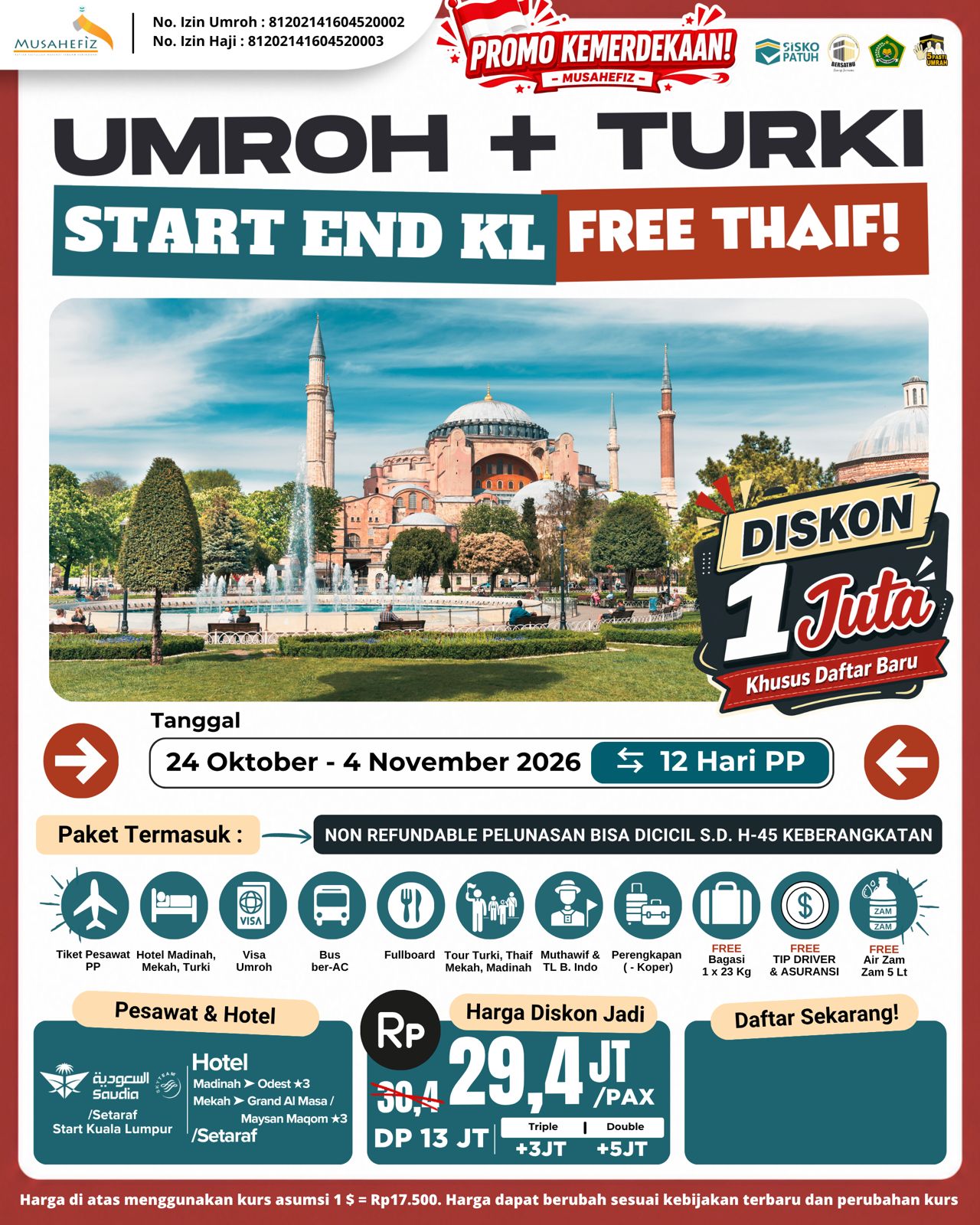 Flyer 24 Oktober 2026 Umroh + Turki KL Promo — promo umroh Musahefiz