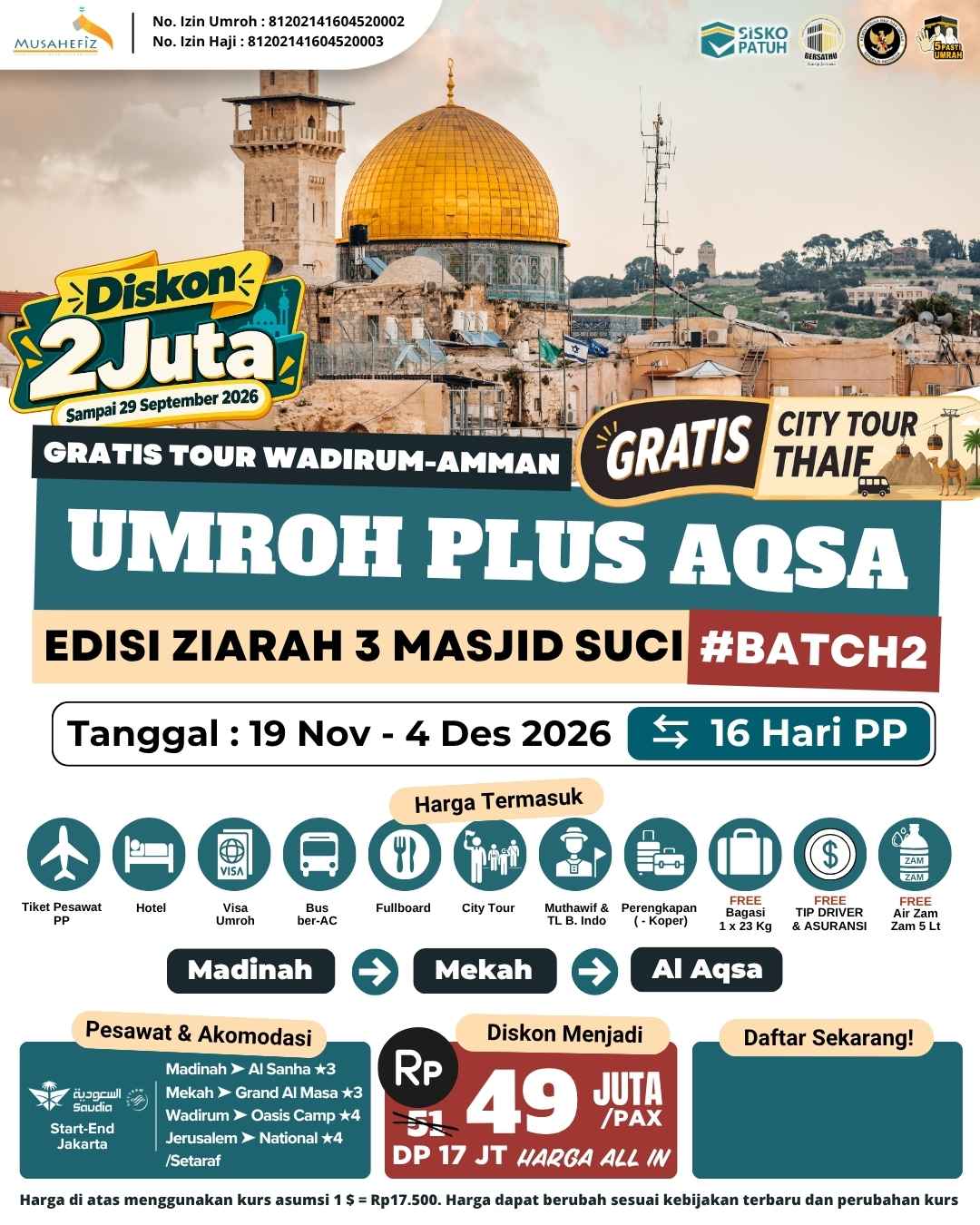 Flyer 19 November 2026 Umroh + Aqsa #Batch2 — promo umroh Musahefiz