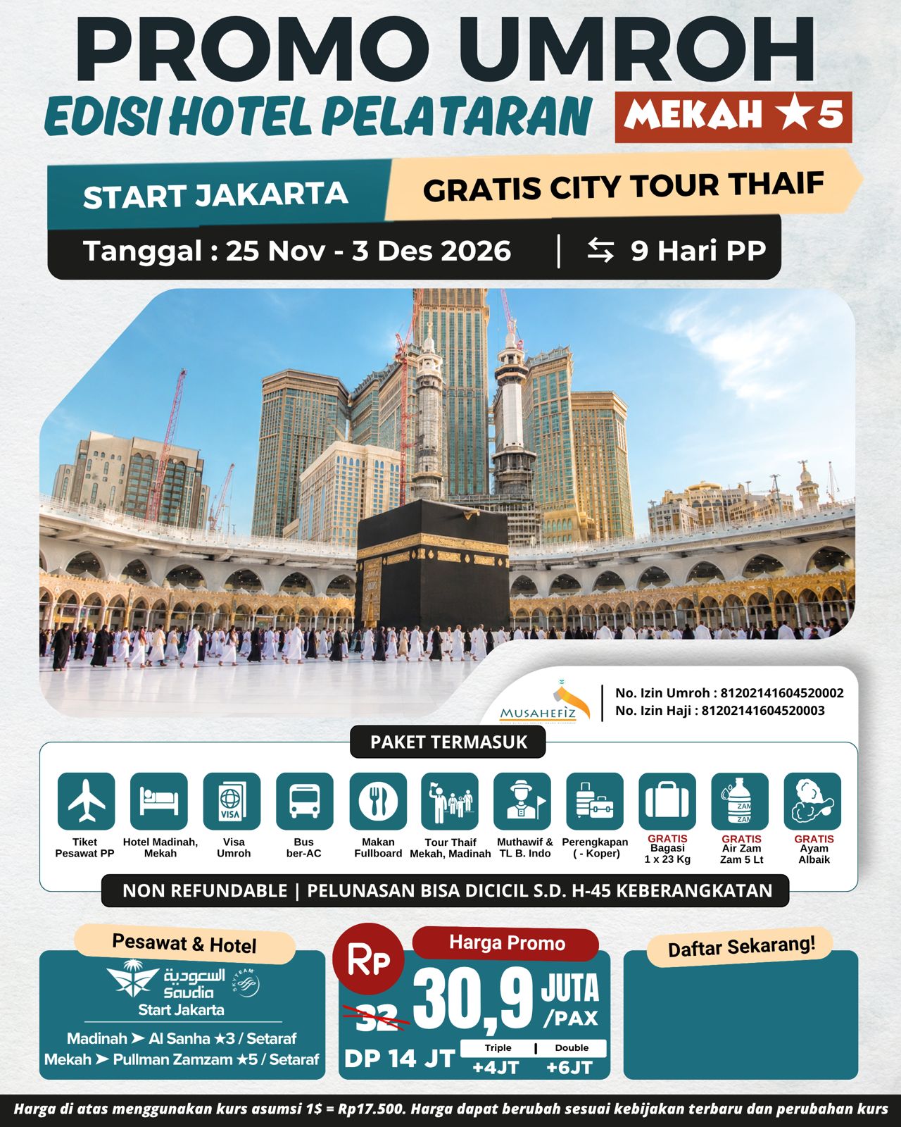 Flyer 25 November 2026 Umroh Promo Pelataran Мekah ★5 — promo umroh Musahefiz