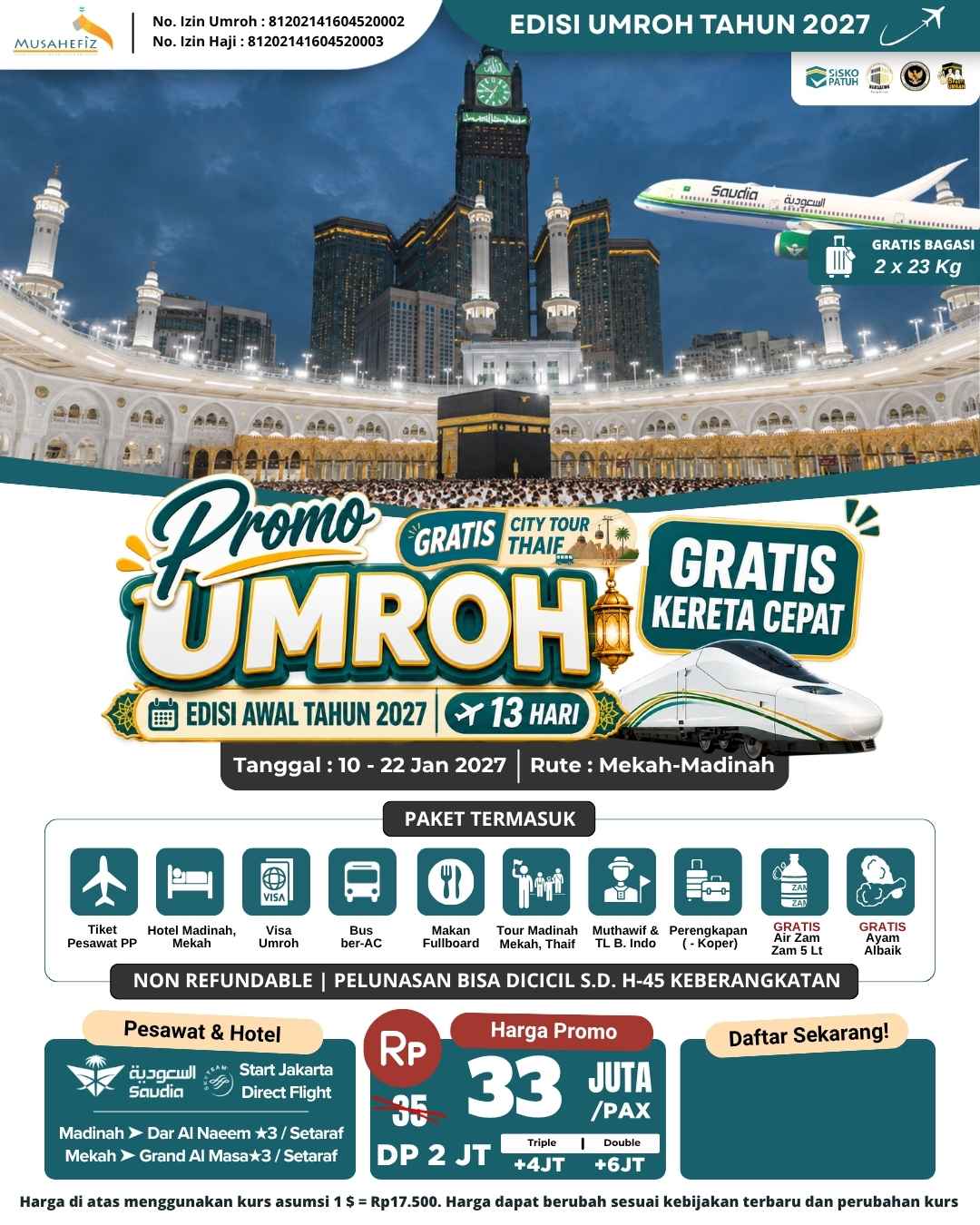 Flyer 10 Januari 2027 Promo Umroh Awal Tahun 13 Hari — promo umroh Musahefiz