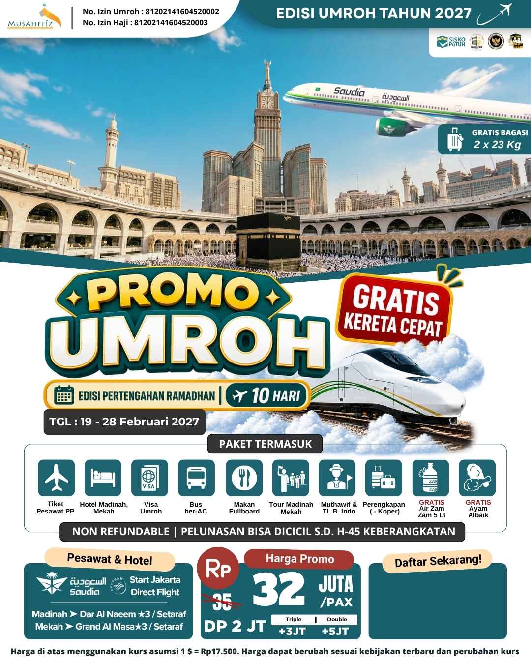 Flyer 19 Februari 2027 Umroh Pertengahan Ramadhan 10 Hari — promo umroh Musahefiz