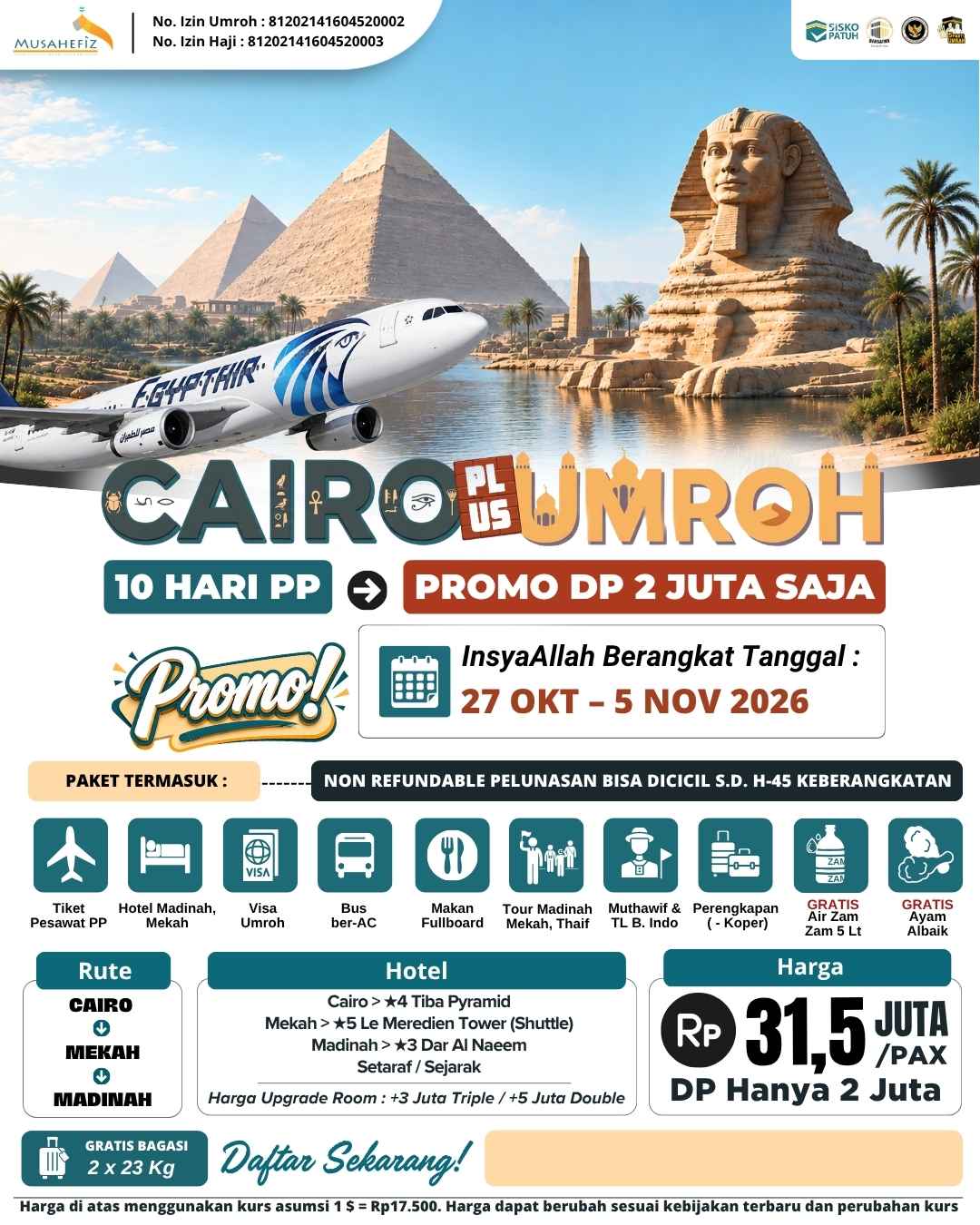 Flyer 27 Oktober 2026 Cairo + Umroh — promo umroh Musahefiz