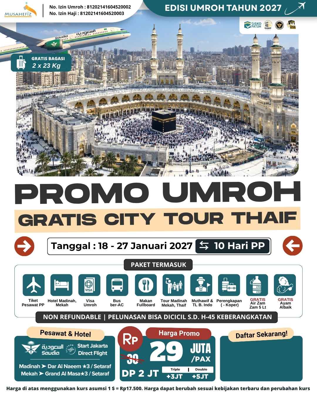 Flyer 18 Januari 2027 Umroh Gratis Tour Thaif — promo umroh Musahefiz