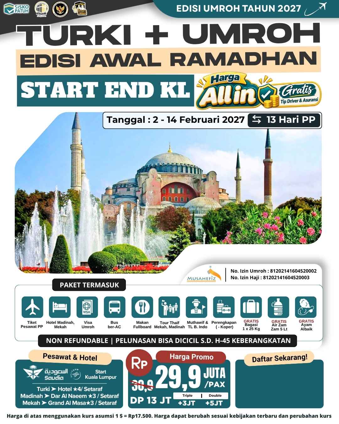 Flyer 2 Februari 2027 Turki+Umroh KL Awal Ramadhan — promo umroh Musahefiz