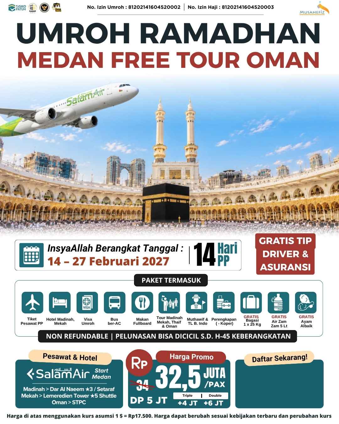 Flyer 14 Februari 2027 Umroh Medan + Oman Ramadhan — promo umroh Musahefiz