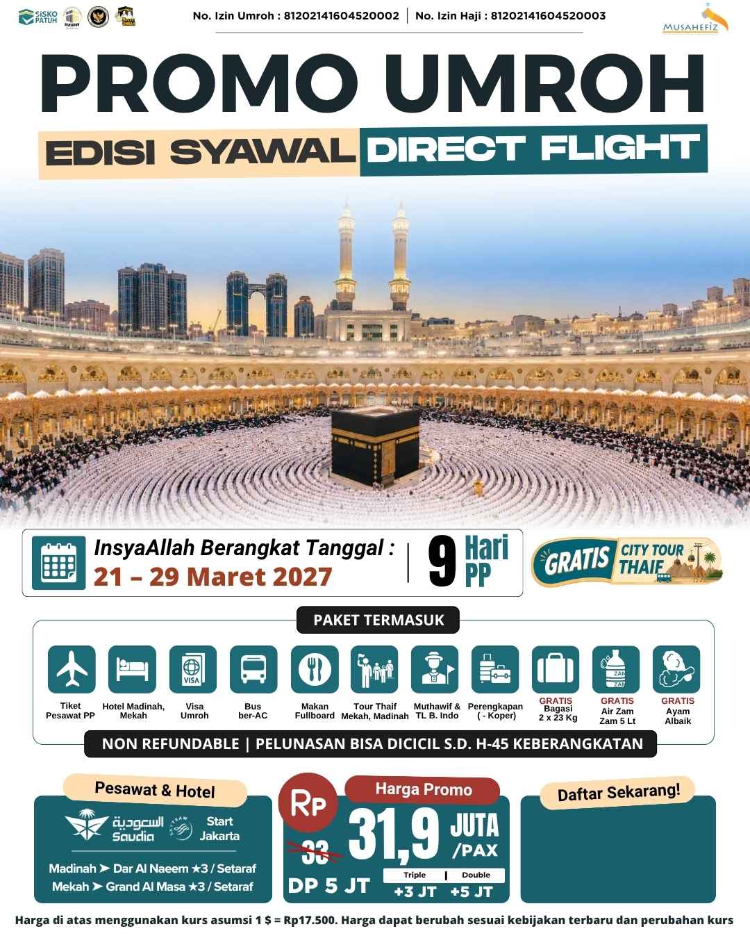Flyer 21 Maret 2027 Umroh Syawal Direct Flight — promo umroh Musahefiz